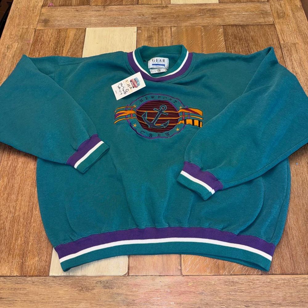 Gear For Sports Sweatshirt Mens XL Teal Excellent Newport Crew Anchor Nautical